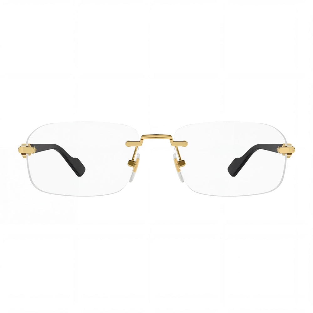 Gucci GG1221O Men's Metal Modern Rimless Rectangle Clear Lens Eyeglasses 56mm Gold Black
