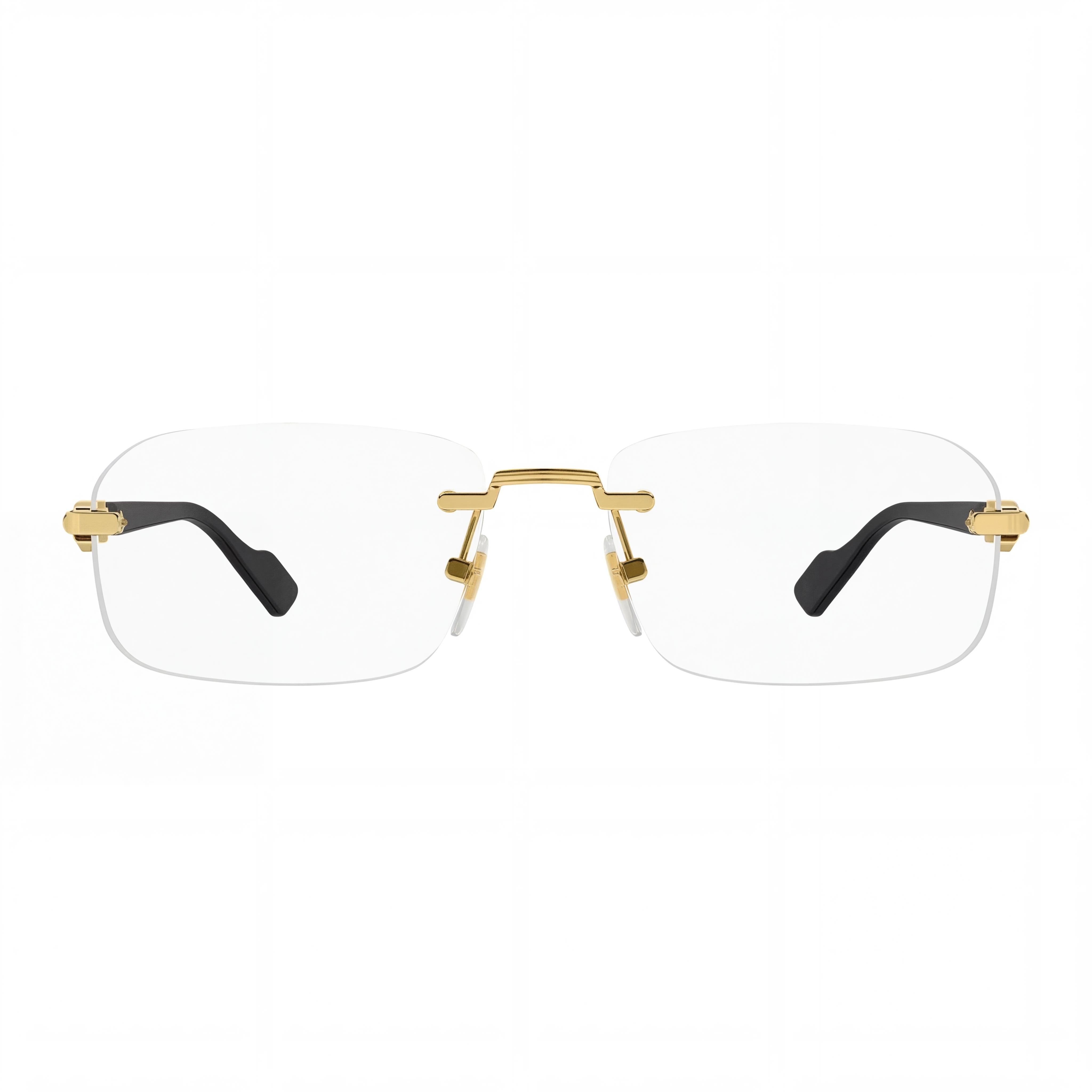 Gafas de sol Gucci GG1221O para hombre, modernas, de metal, sin montura, rectangulares, con lentes transparentes, 56 mm, doradas y negras, Photo 2