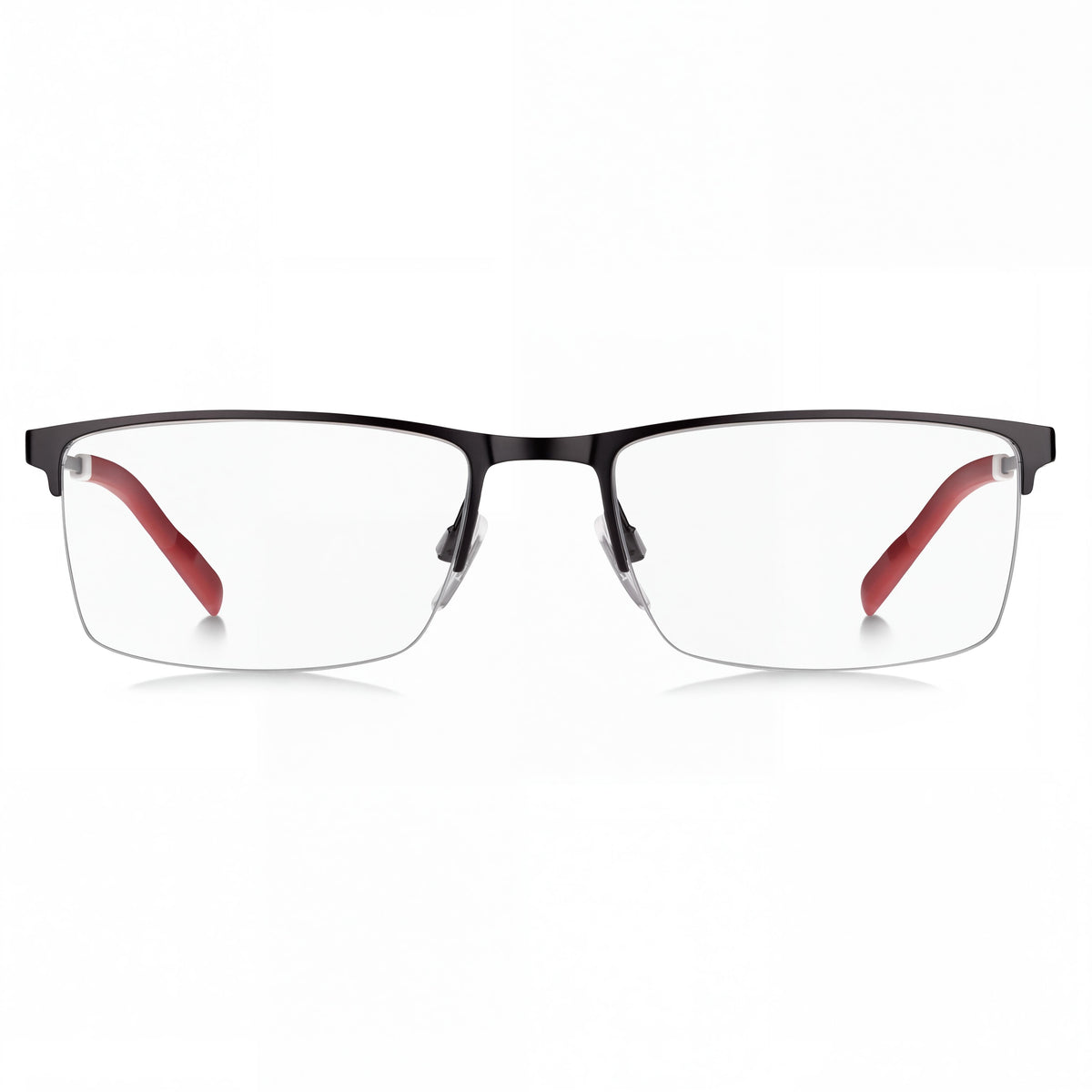 Gafas graduadas Tommy Hilfiger clásicas para hombre de acero inoxidable negro mate, rectangulares, semi-al aire, 56 mm, Photo 2