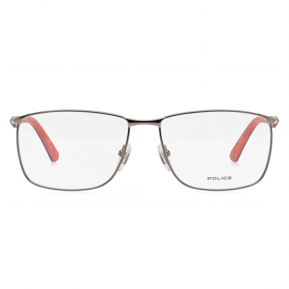 Police Classic Men's Eyeglasses with Metal Frame in Total Shiny Ruthenium Finish, 57mm Lens Width