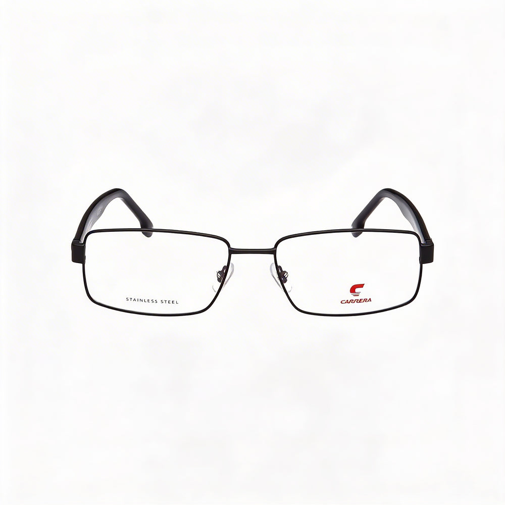 Gafas Carrera Casual 8887 para hombre en acero de aleación con montura negra mate, lentes de 57 mm, puente de 17 mm y patillas de 145 mm.