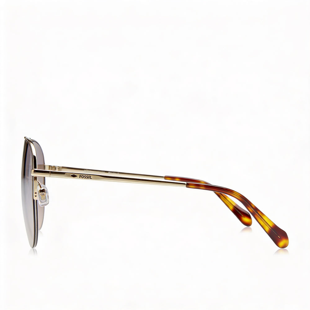 Gafas de sol Fossil Classic Pilot Light Gold para mujer, de acero inoxidable, con degradado dorado, con protección UV y espejo, 58-14-140
