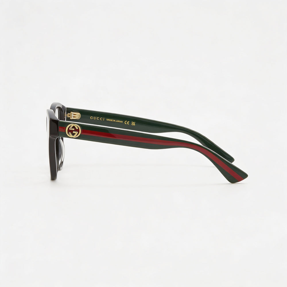 Gucci Gg0038on-011 Women's Full Rim Square Clear Lens Eyeglasses Black Green Gold Plastic Frame 54mm