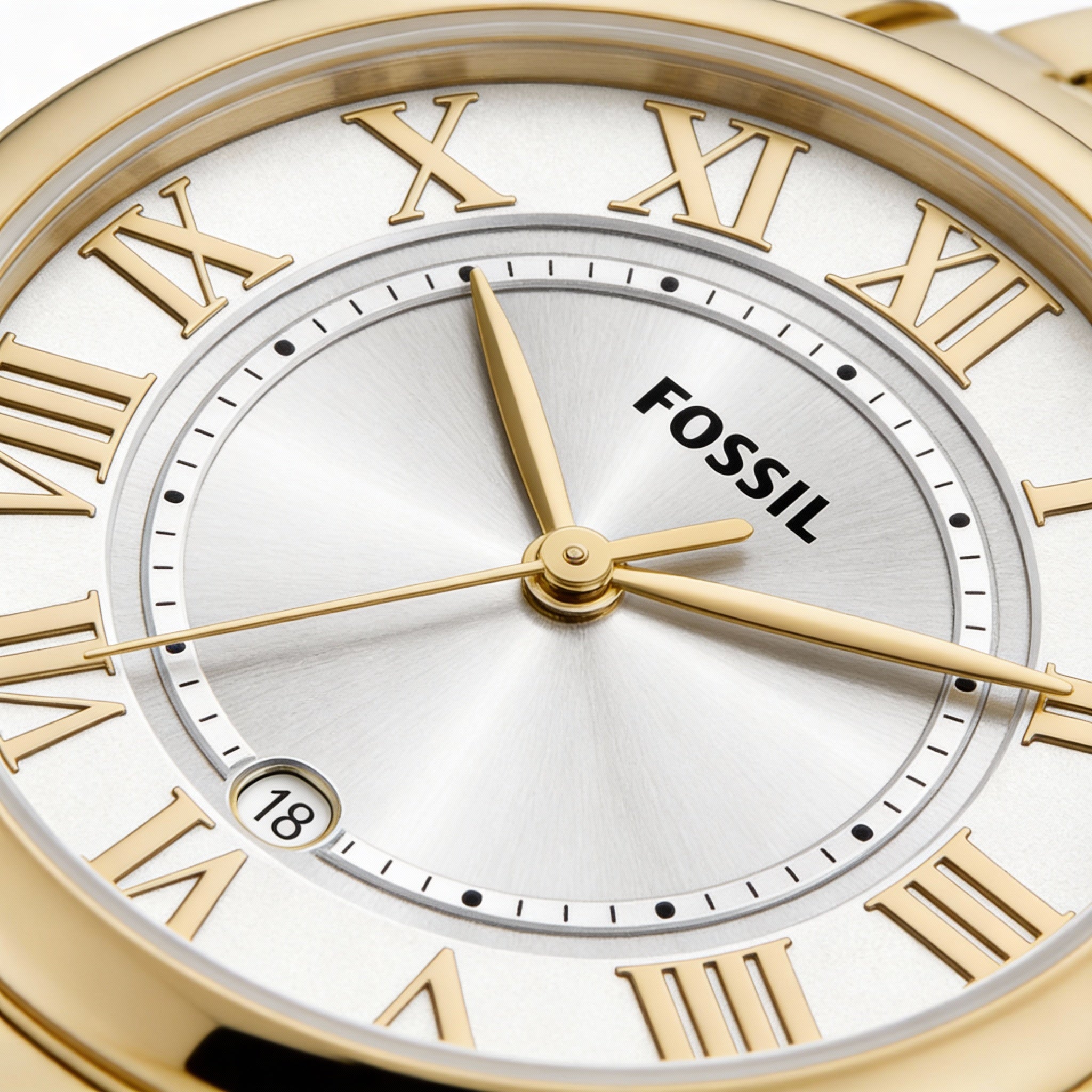 Reloj Fossil Gilmore para mujer con pulsera de acero inoxidable dorado, esfera con números romanos, fecha de tres manecillas y caja de 38 mm., Photo 3