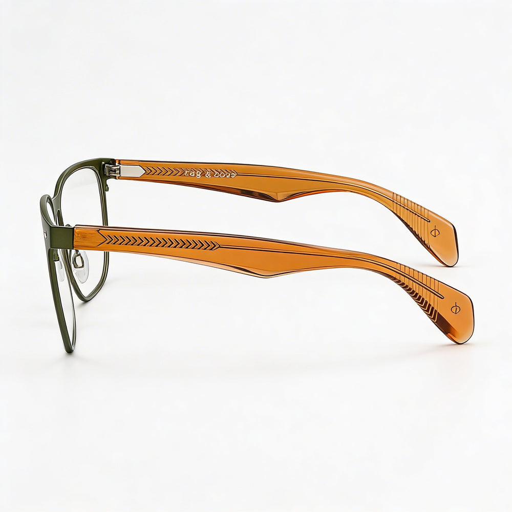 Armazones de metal para gafas de receta Rag & Bone Rnb 7002 para hombres, color café oliva oscuro, con lentes de 54 mm, puente de 19 mm, patillas de 145 mm