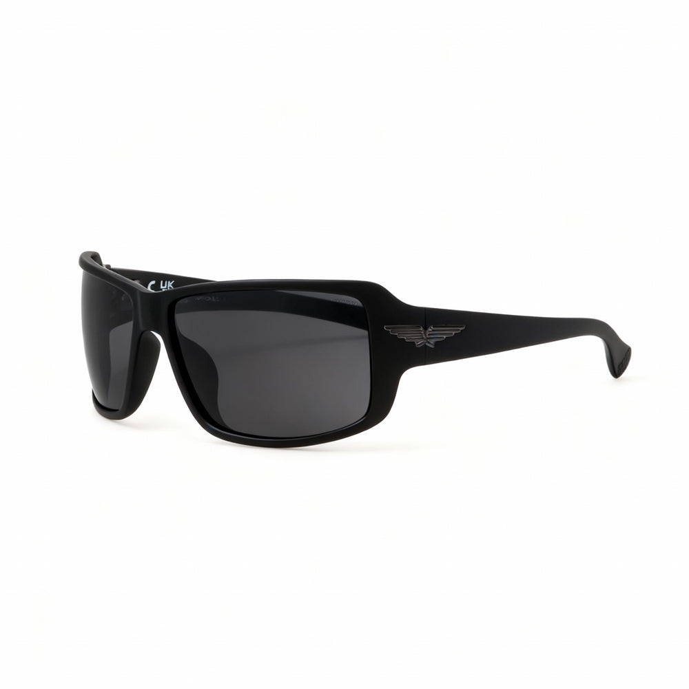 Gafas de sol Police TAILWIND5 SPLN37 para hombre, estilo casual, con montura inyectada, de policarbonato negro mate ahumado, sin polarizar, con protección UV, 65-14-115 mm