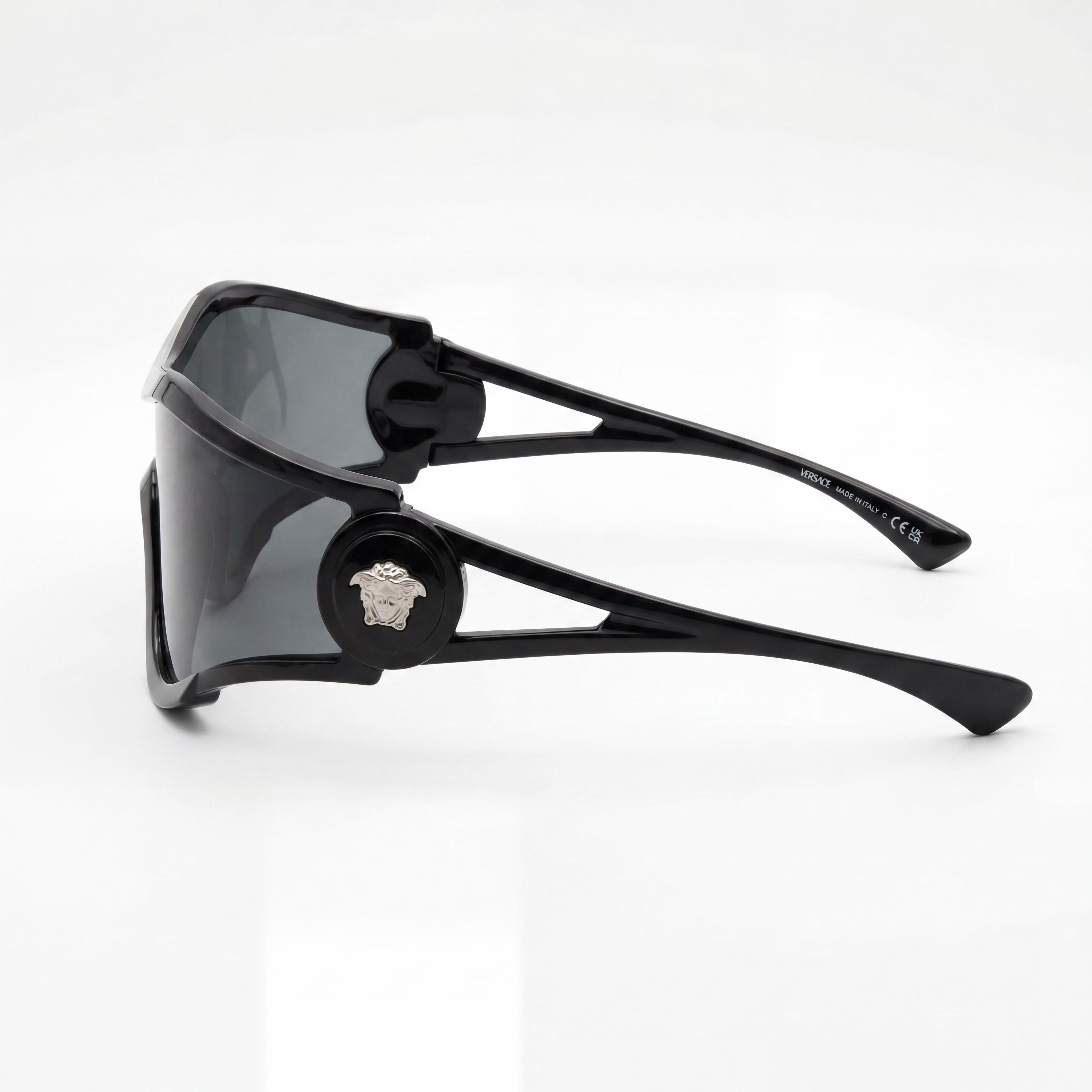 Gafas Versace Classic unisex de acetato negro con montura gris oscuro y lentes gris oscuro de 42 mm, Photo 3