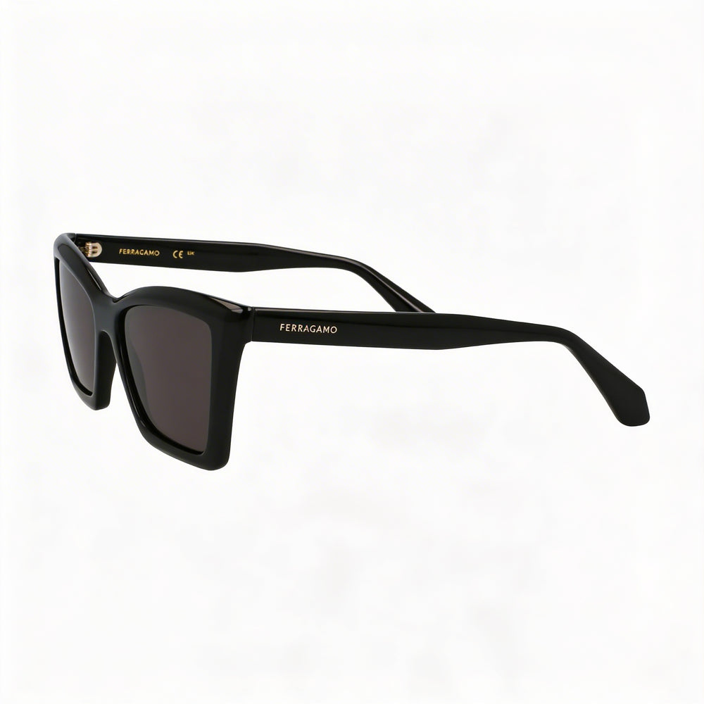 Gafas Ferragamo Sf2039se para mujer con montura de acetato negro y lentes de plástico gris macizo, tamaño 53 mm de ancho de lente