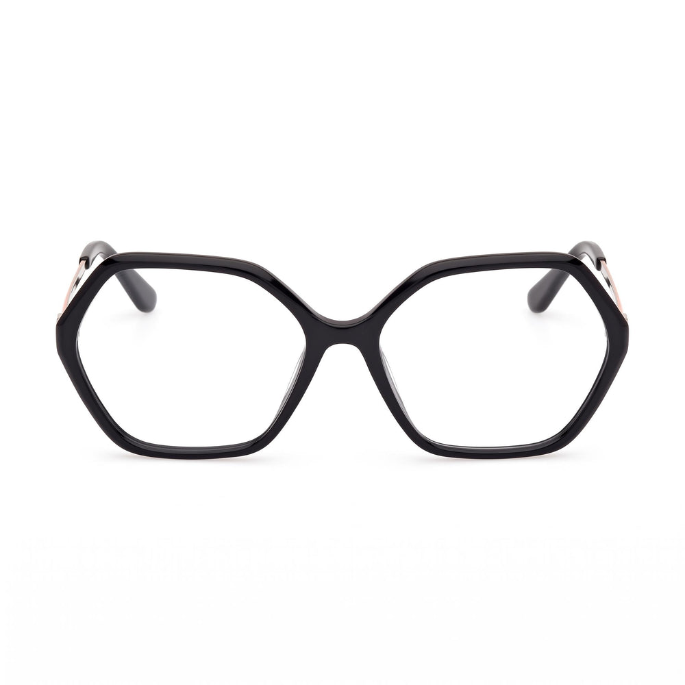 GUESS Women's Gu50149 Plastic Frame Eyeglasses in Shiny Black and Shiny Pale Gold, 54mm Lens