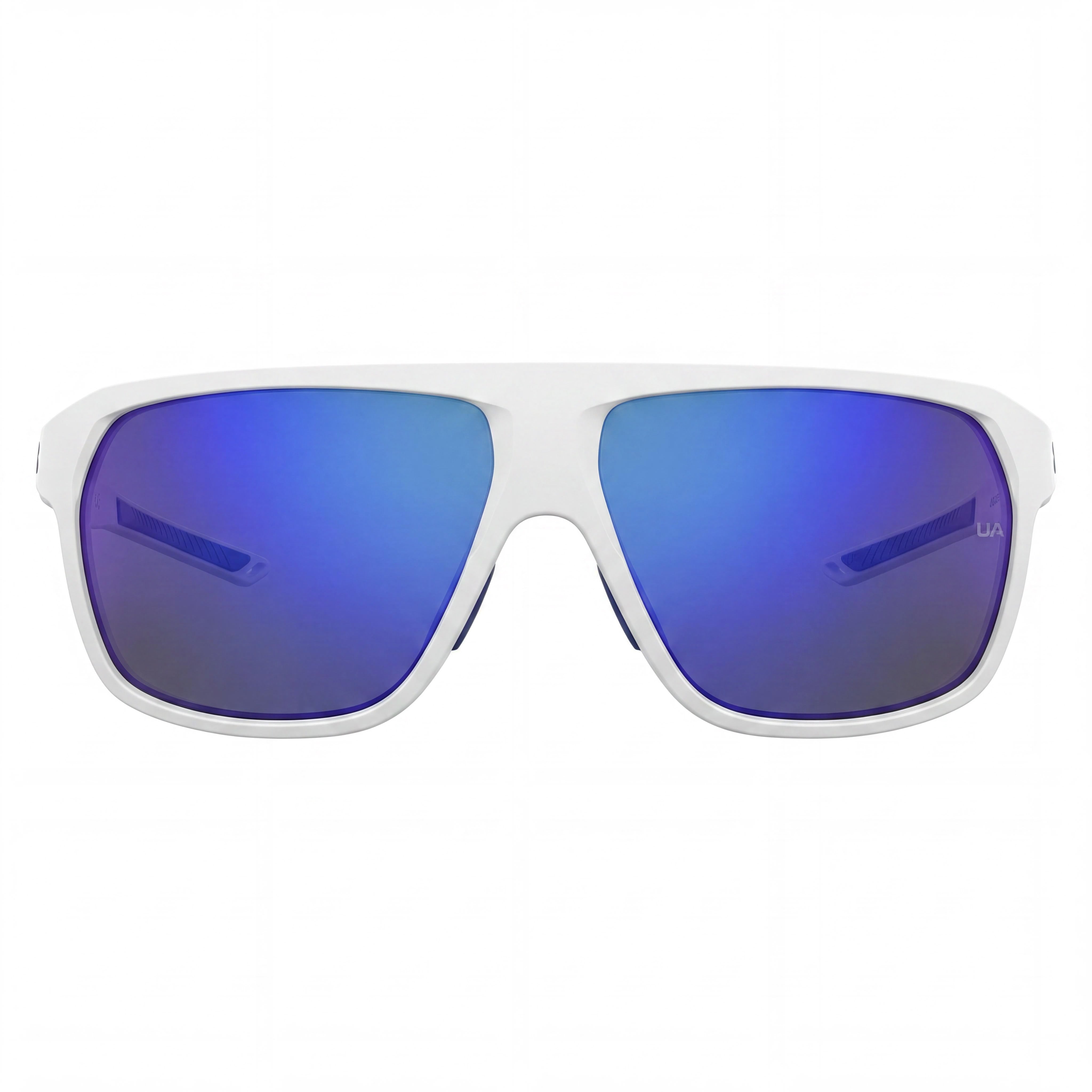 Gafas de sol unisex Under Armour Dominate rectangulares de poliamida no polarizadas con protección UV, blanco mate y azul espejado, 62 mm, Photo 2