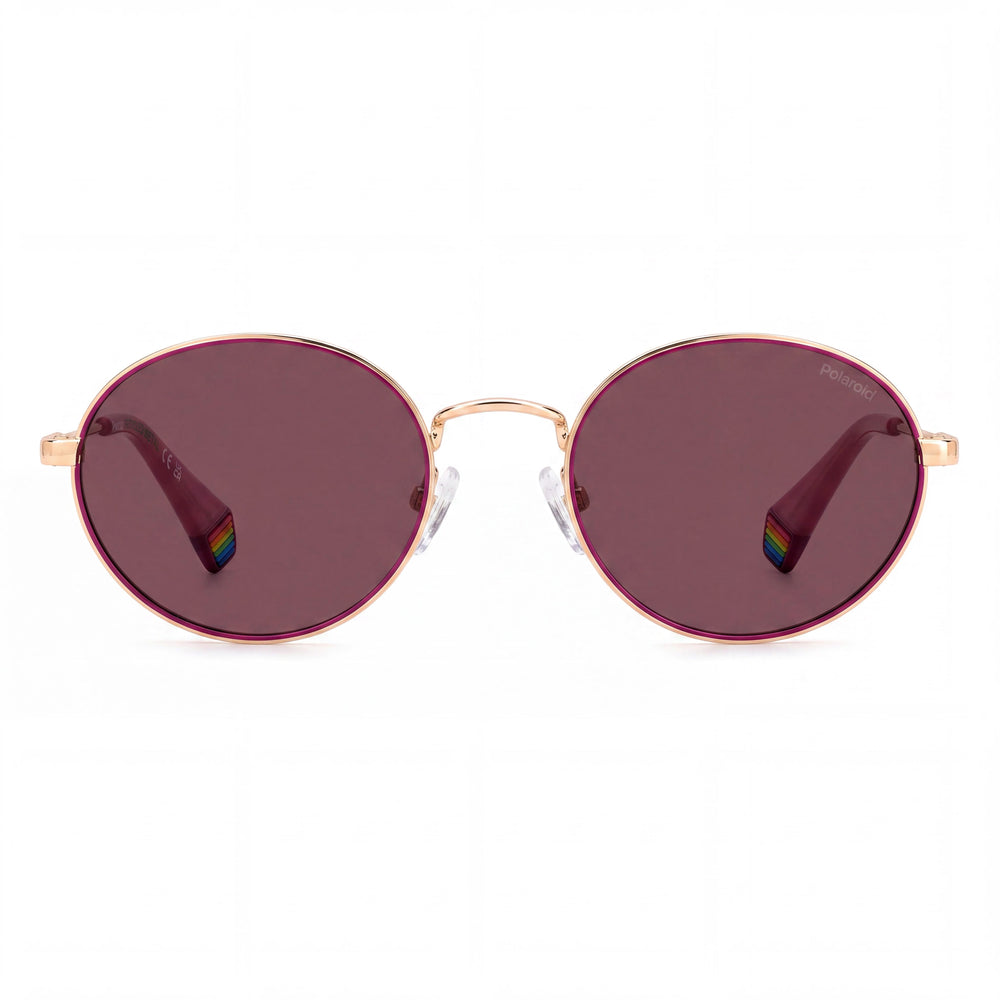 Gafas de sol ovaladas Polaroid Pld 6228/S/X de acero inoxidable color lila dorado cobre 100% UV para mujer, 53 mm