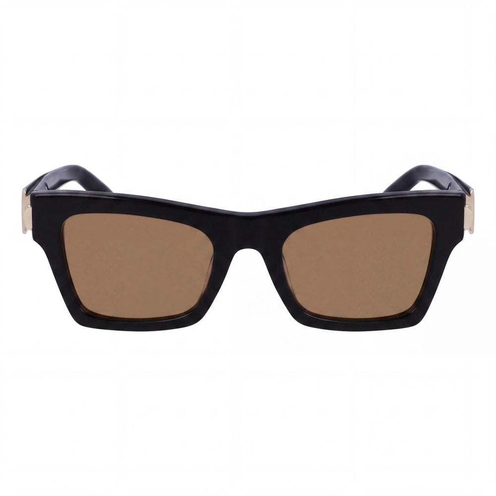 Gafas de sol Ferragamo Sf2013s para mujer, montura de acetato negro y dorado, lentes marrones, protección UV, 52 mm