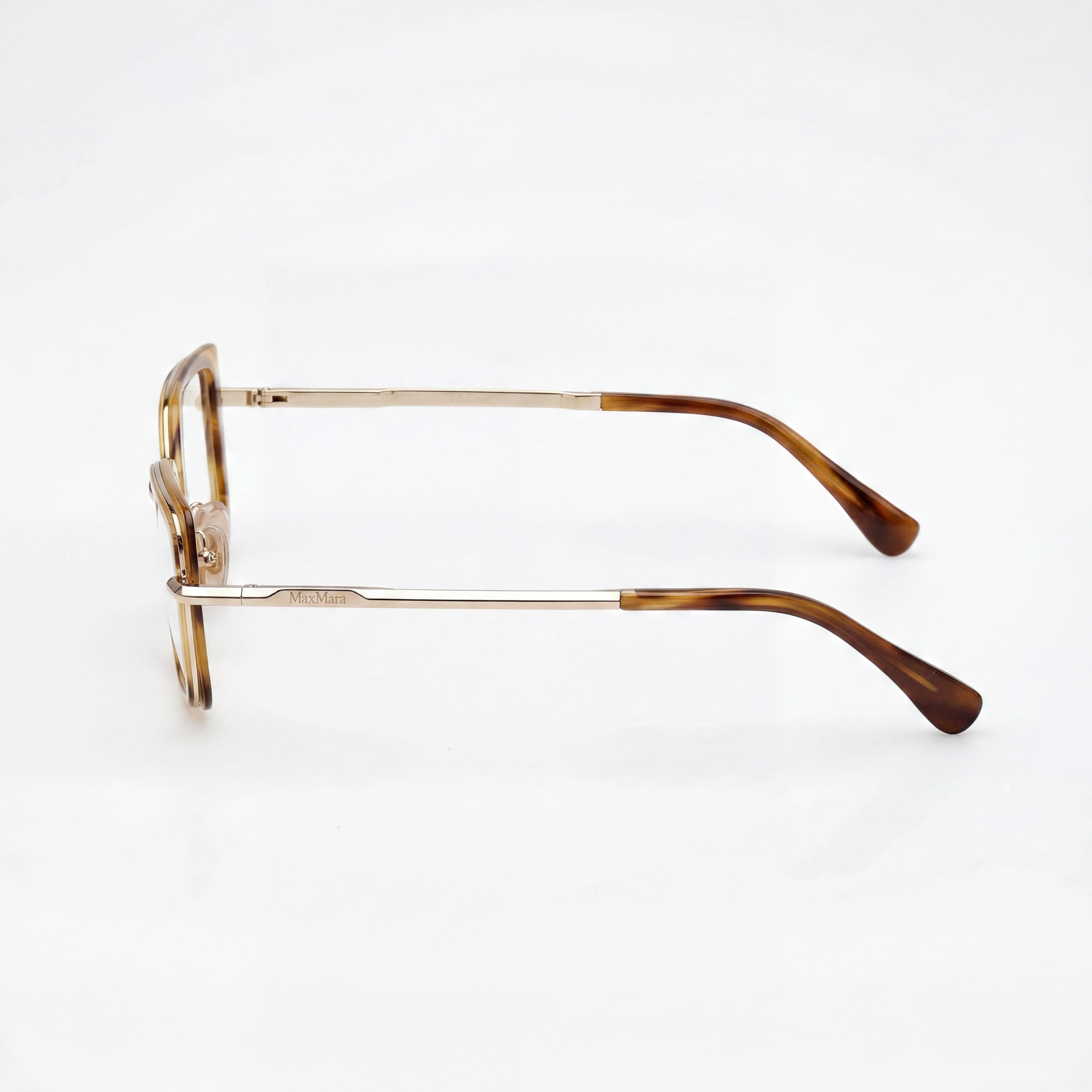 MaxMara MM5186 MODERNO Women's Metal Eyeglasses Light Brown Striped, Shiny Pale Gold 53mm, Photo 2