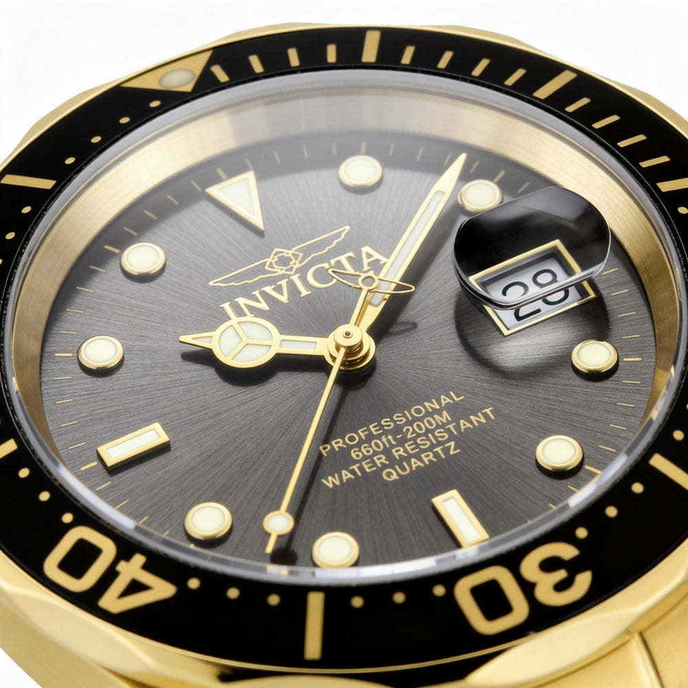 Invicta Pro Diver 9311 Unisex 40mm Stainless Steel Quartz Watch, Black Dial, Second Hand, 200M Water Resistant Bracelet