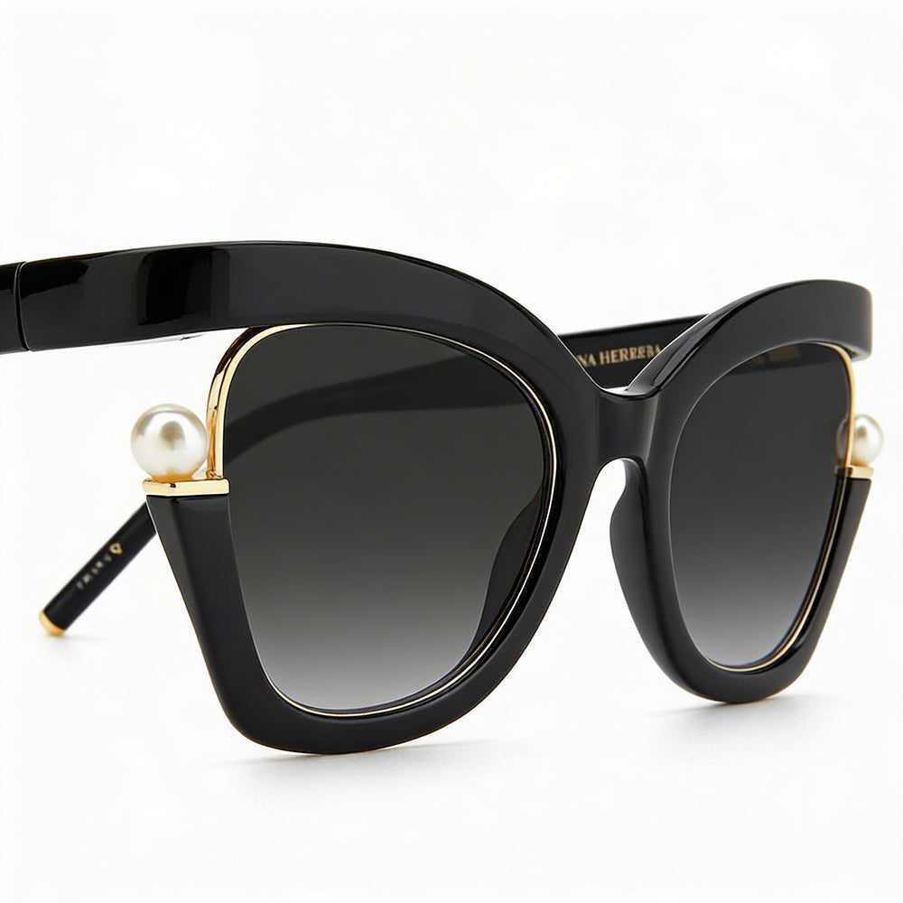 Gafas de sol Carolina Herrera Ch 0002/S para mujer, estilo ojo de gato, de poliamida, color negro, con protección UV, 53 mm