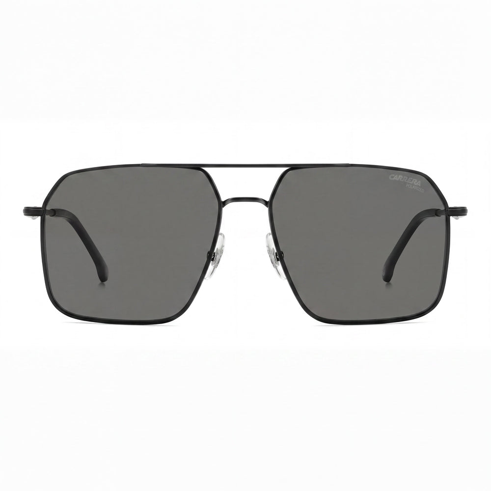 Gafas de sol Carrera Casual para hombre con montura de acero inoxidable en negro mate, lentes polarizadas grises UV 400 59-16-145