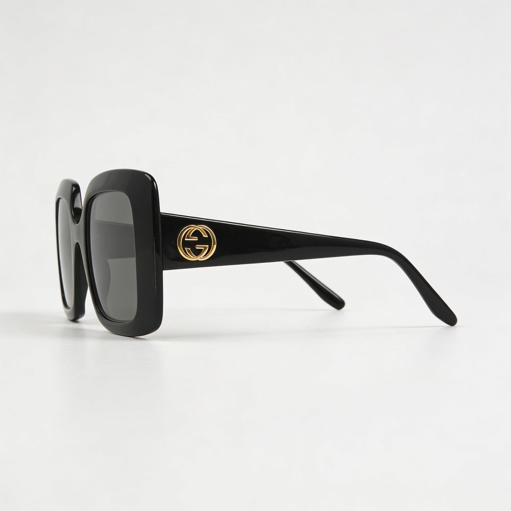 Gafas de sol Gucci Gg0896s para mujer, montura negra, lentes grises, protección UV, 52 mm