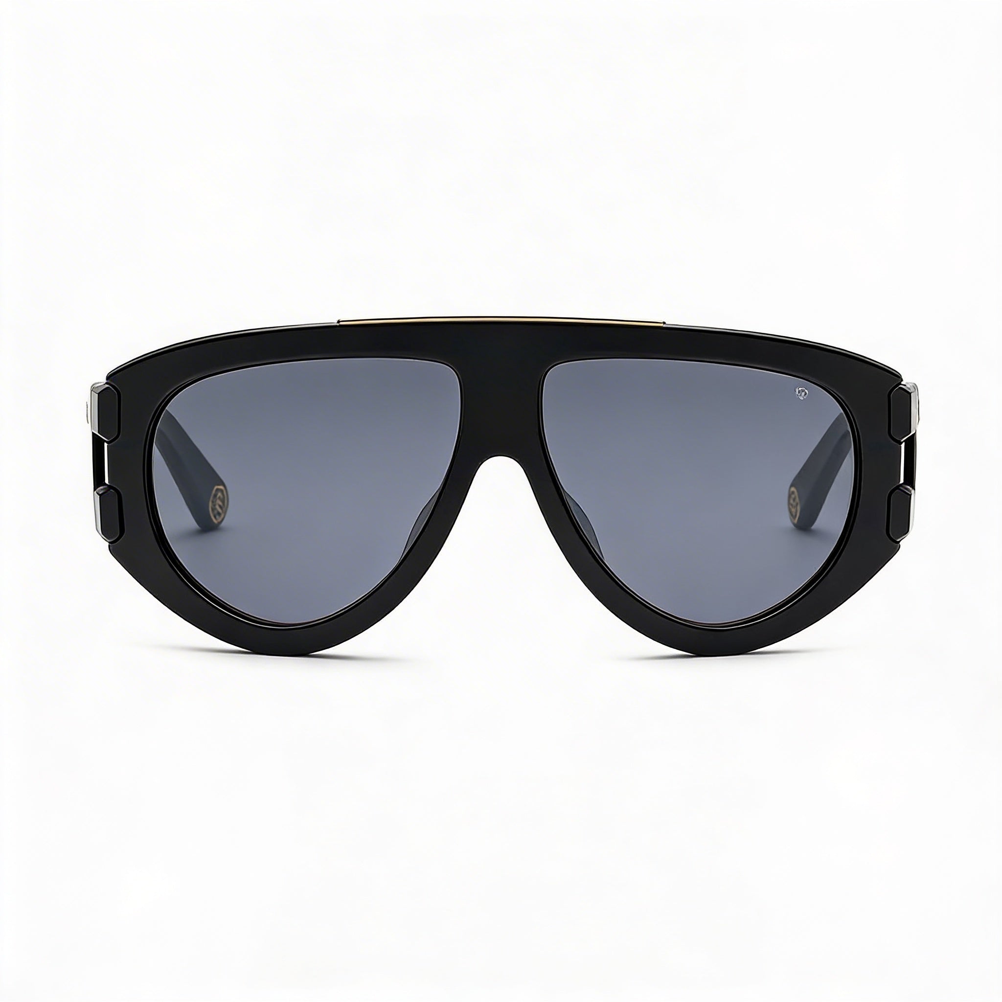 Gafas de sol Philipp Plein SPP127M para hombre, montura de acetato de celulosa negro brillante, lentes plateadas con efecto espejo ahumado, 60 mm, protección UV, Photo 2