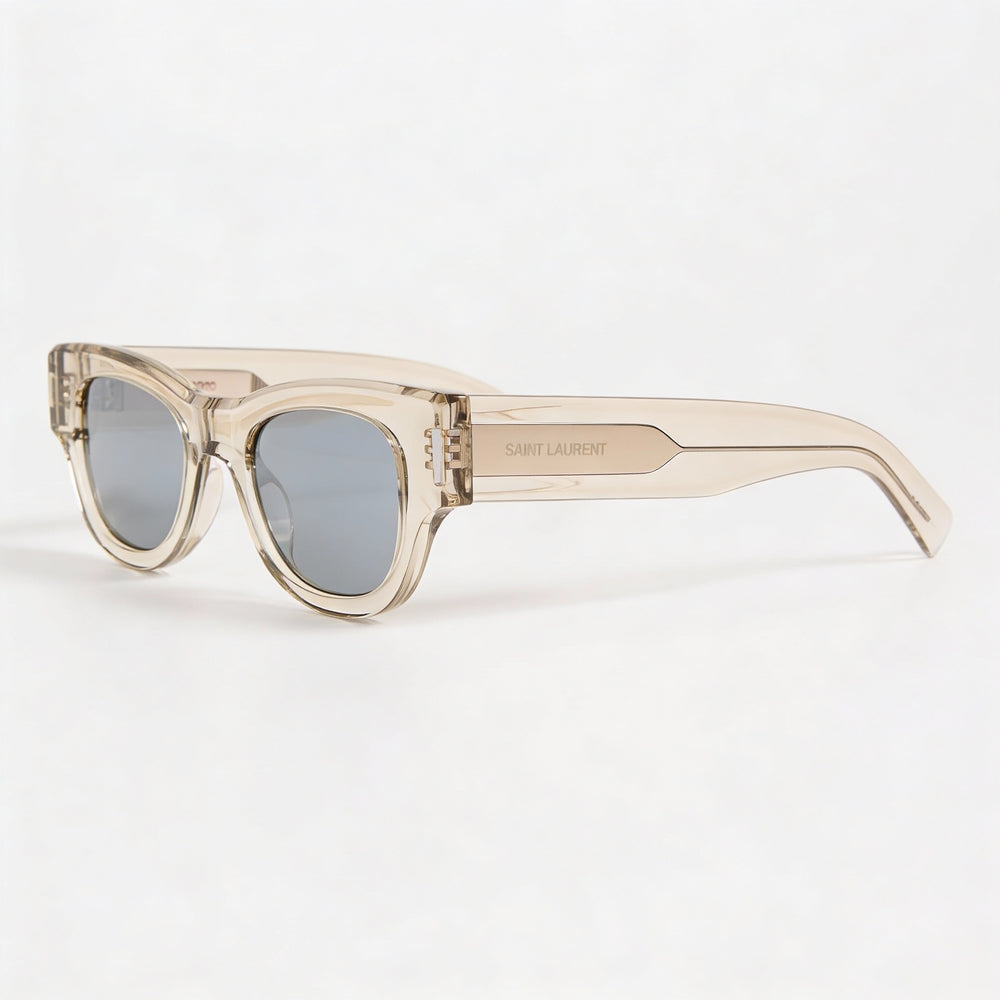 Gafas de sol Yves Saint Laurent SL 573 Cat Eye para mujer, montura de plástico beige y plateado, protección UV, 49 mm