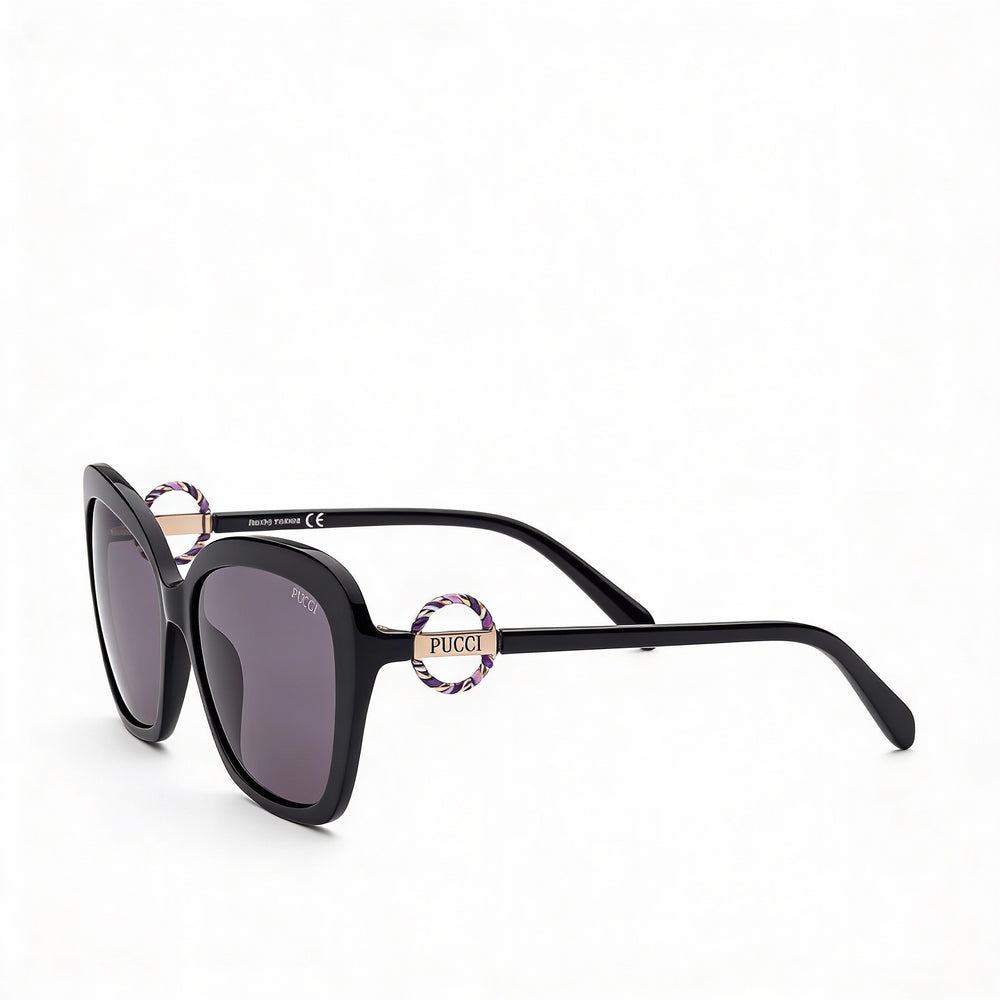 Emilio Pucci EP0165 Unisex Shiny Black Vivara Print Wrap Plastic Frame Sunglasses with Smoke UV Protection Lenses 58mm