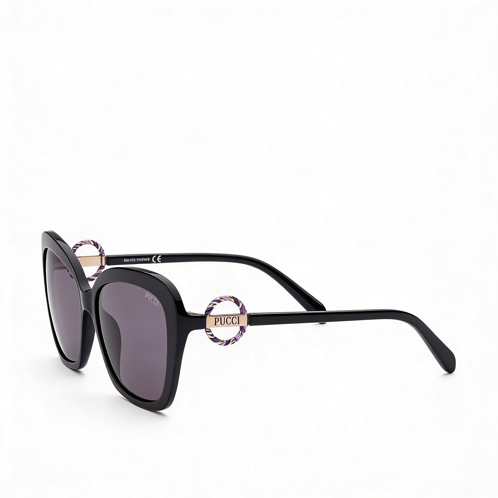 Emilio Pucci EP0165 Unisex Shiny Black Vivara Print Wrap Plastic Frame Sunglasses with Smoke UV Protection Lenses 58mm, Photo 3