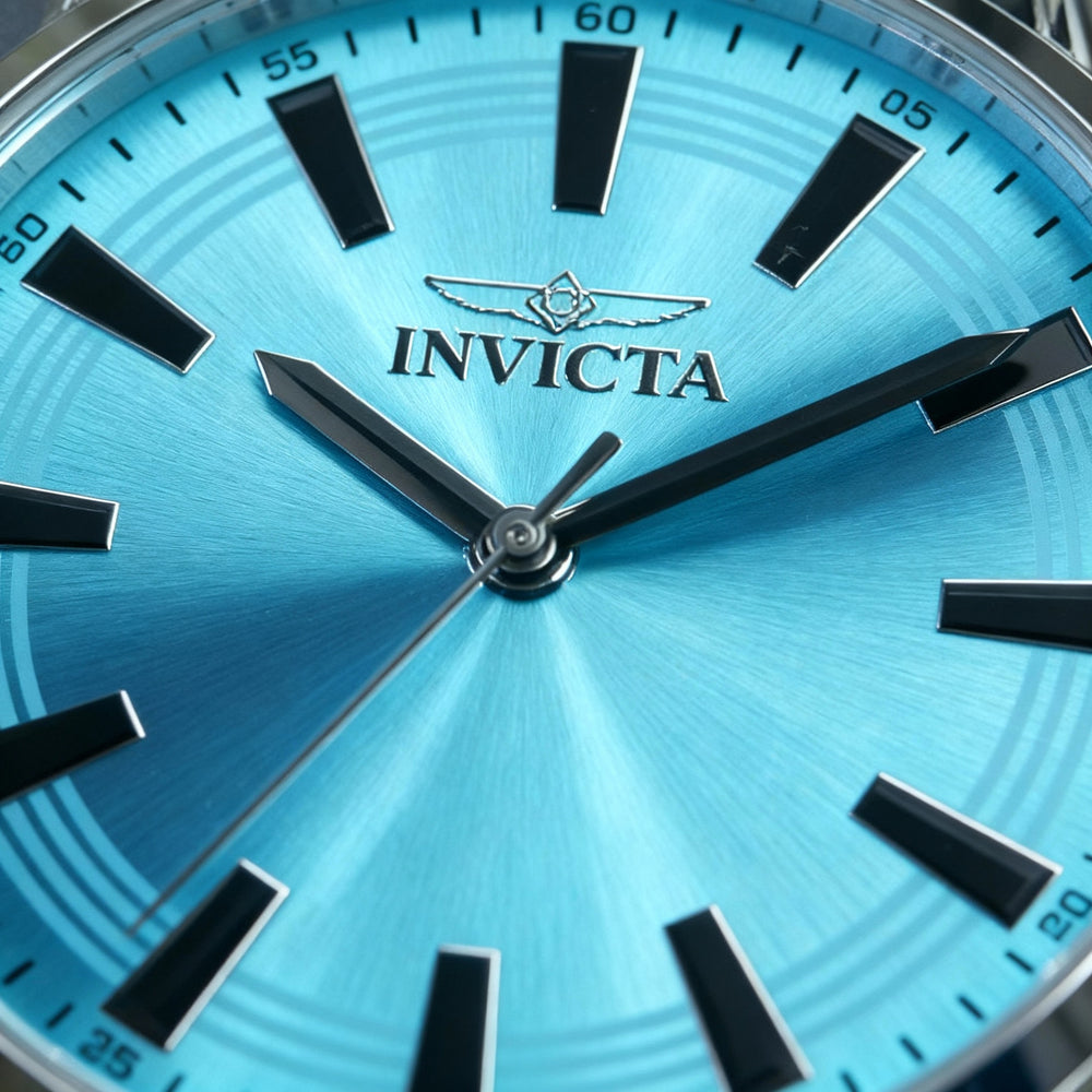 Reloj de cuarzo unisex Invicta Wildflower 47321 con caja de acero inoxidable de 38 mm, esfera azul y pulsera plateada.