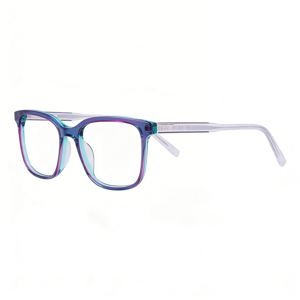 DKNY Casual Women's Crystal Blue Laminate Acetate Eyeglasses with Transparent Lenses, 52mm Lens Width