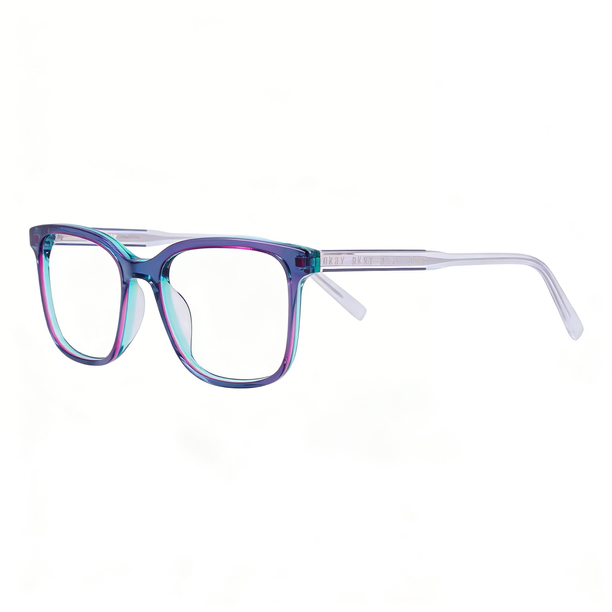 DKNY Casual Women's Crystal Blue Laminate Acetate Eyeglasses with Transparent Lenses, 52mm Lens Width, Photo 3