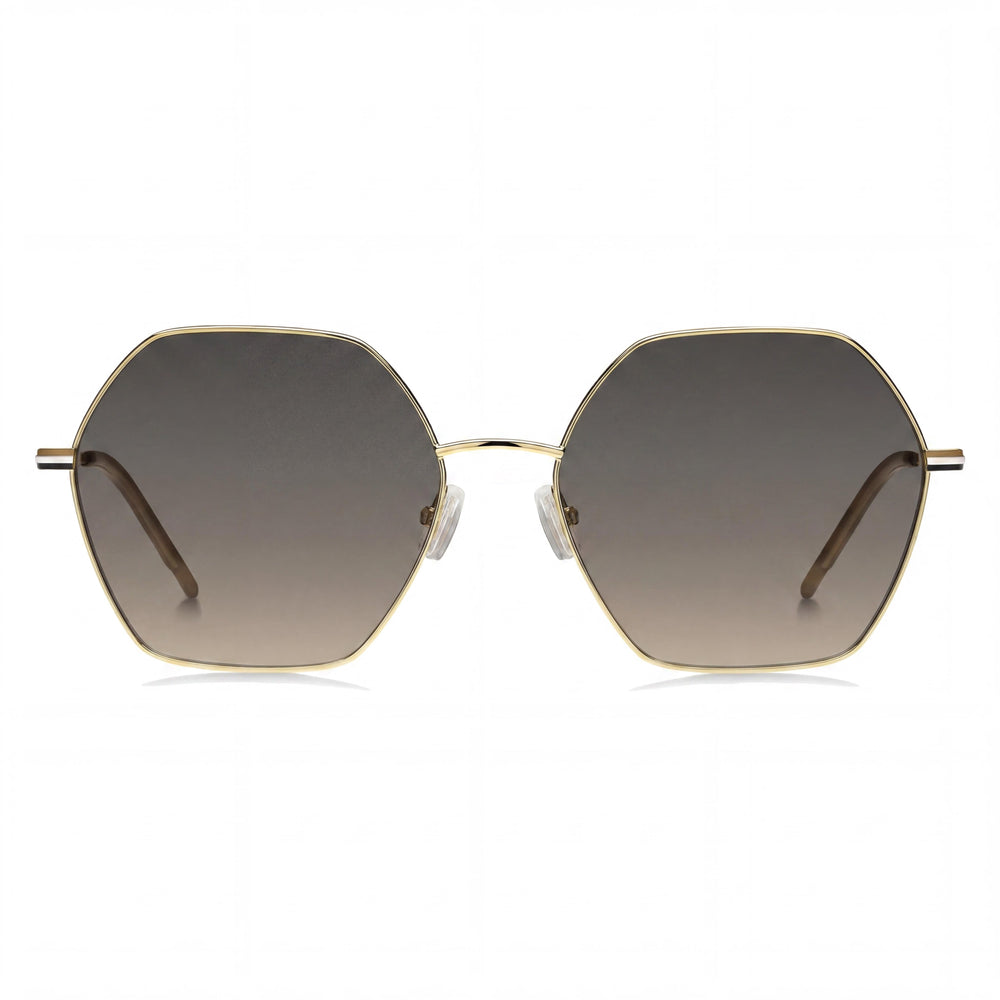 Gafas de sol para mujer Hugo Boss Light & Minimal, acero inoxidable, armazón gris dorado, lentes de doble tono gris y marrón, 57 mm