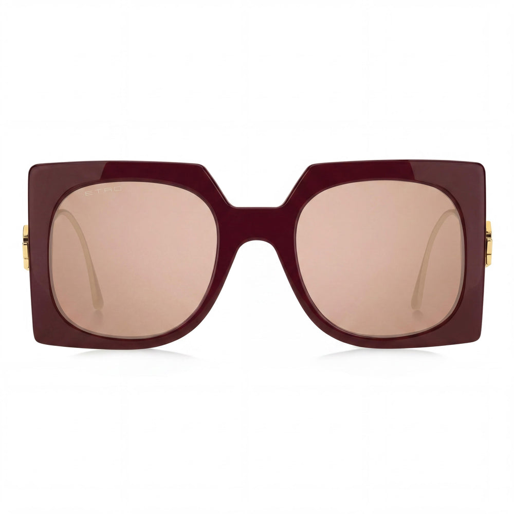 Etro Women's Casual Style Wine Red Acetate Sunglasses with Pink Flash Silver Lenses, Size 54-23-140