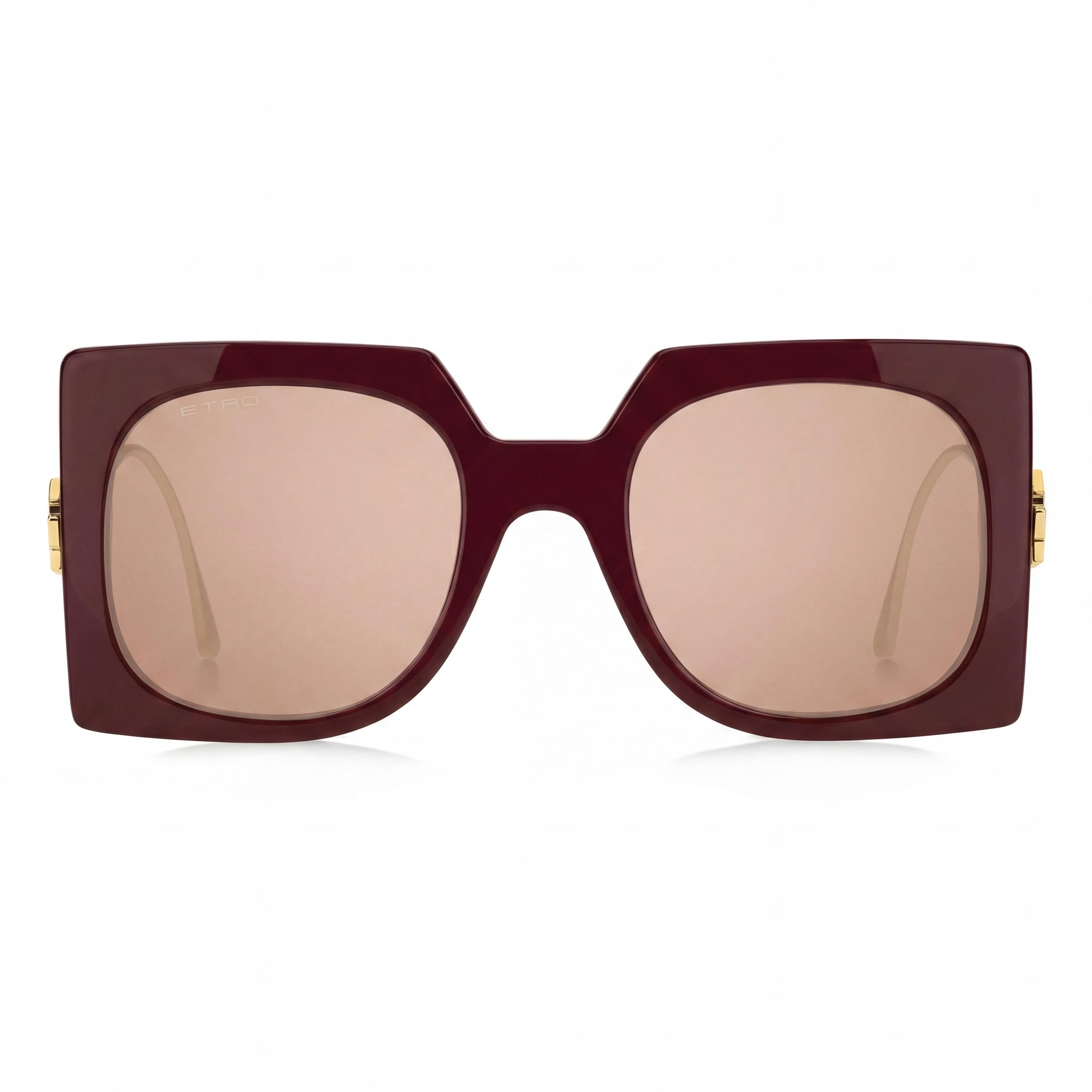 Gafas de sol de acetato Etro para mujer, estilo informal, color rojo vino, con lentes plateadas de destello rosa, talla 54-23-140, Photo 2