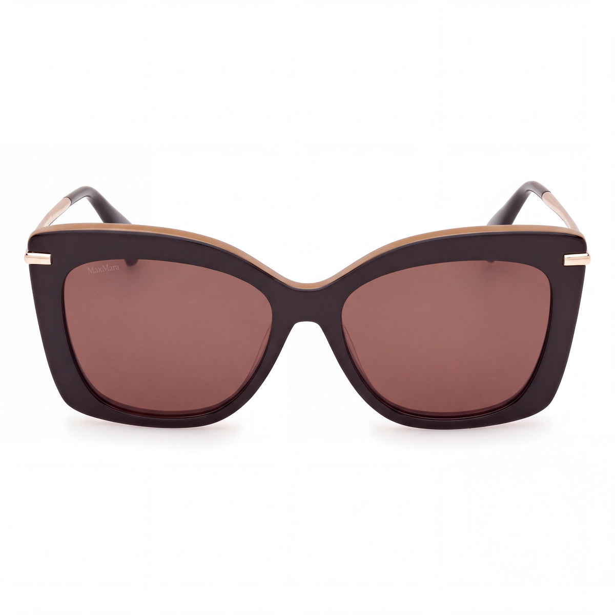 MaxMara Mm0101 Gafas de Mujer con Montura de Acetato Marrón Oscuro Brillante / Oro Pálido Brillante 55mm, Photo 2