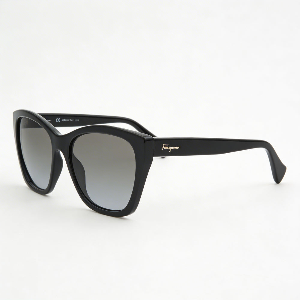 Gafas Ferragamo Classic para mujer, montura de plástico negro con lentes grises degradadas con protección UV de 56 mm