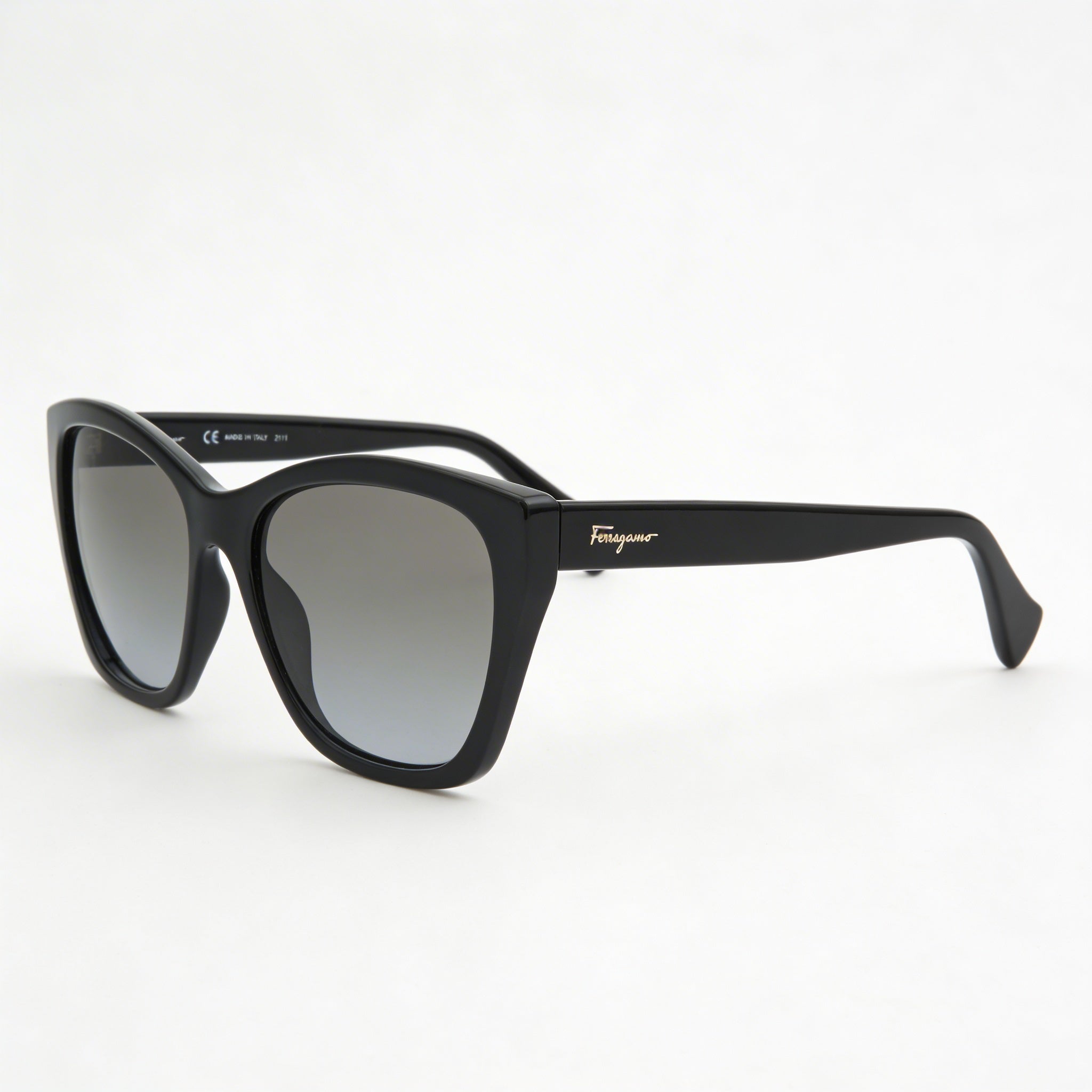 Gafas Ferragamo Classic para mujer, montura de plástico negro con lentes grises degradadas con protección UV de 56 mm, Photo 1
