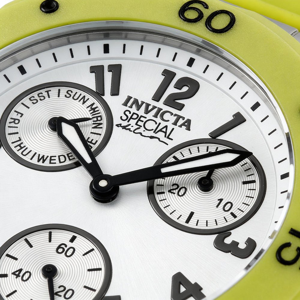 Reloj Invicta para mujer, informal, de cuarzo, con esfera blanca, correa de silicona verde lima y caja de acero inoxidable de 38 mm.