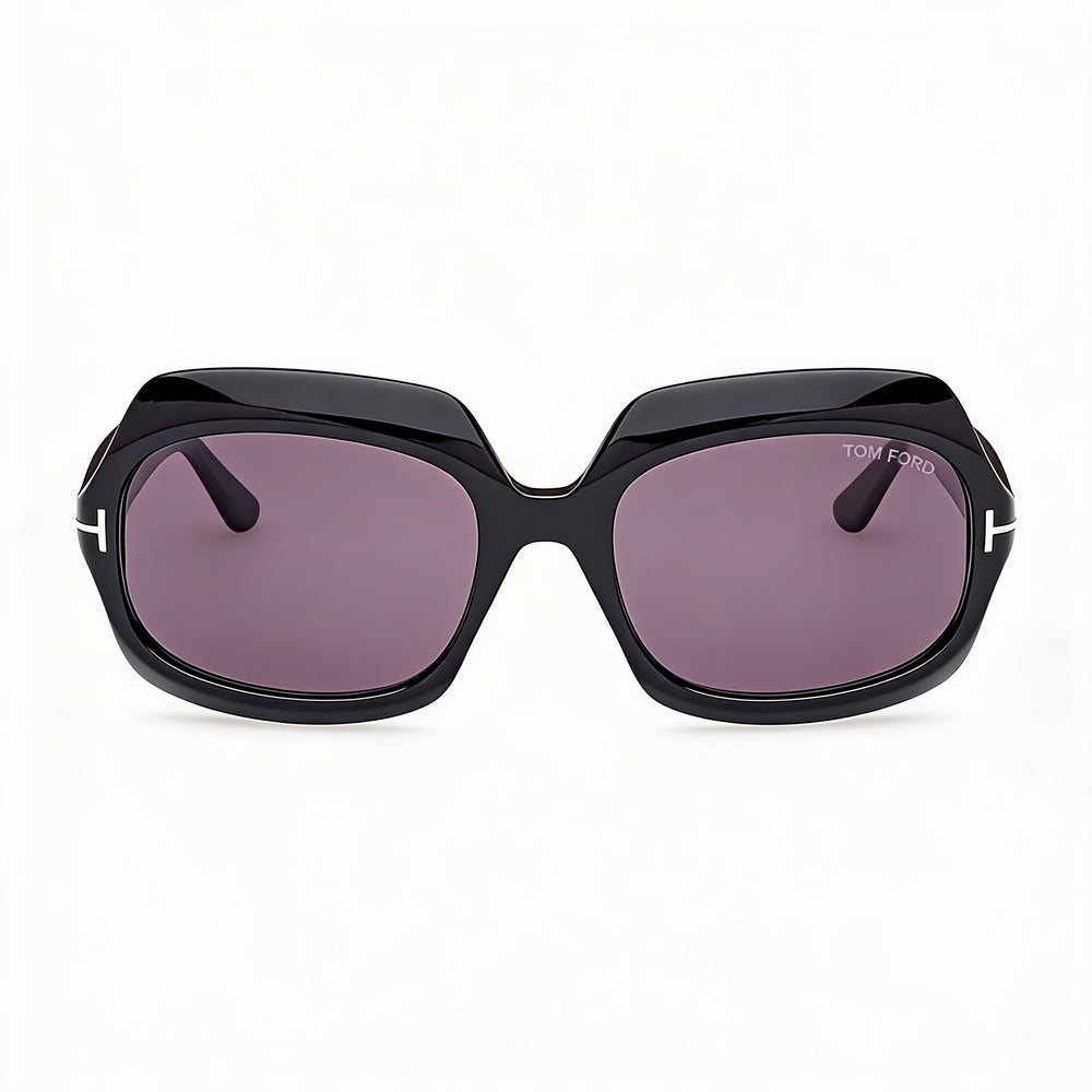 Tom Ford REN FT1155 Unisex Shiny Black Acetate Black Smoke Purple Non-Polarized UV Protection Sunglasses 60mm