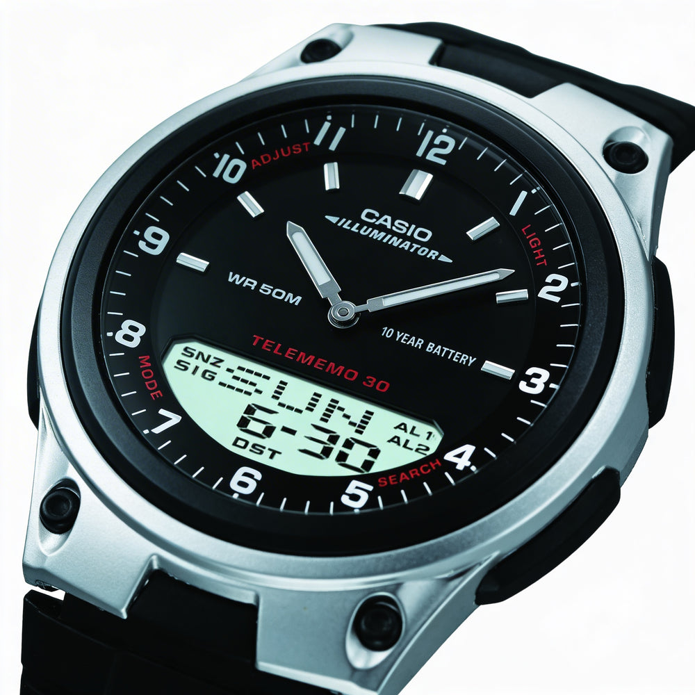 Reloj Casio AW-80-1AV para hombre, analógico, digital, informal, color negro, con hora mundial, batería de 10 años, resistente al agua hasta 50 m y luz LED.