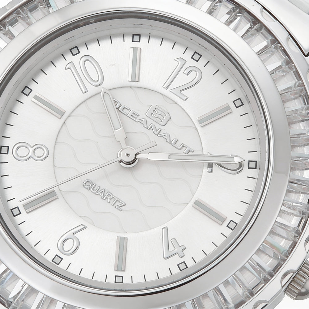 Reloj Oceanaut para mujer con movimiento de cuarzo, esfera plateada, bisel de cristal, resistente al agua hasta 30 m, cristal mineral.