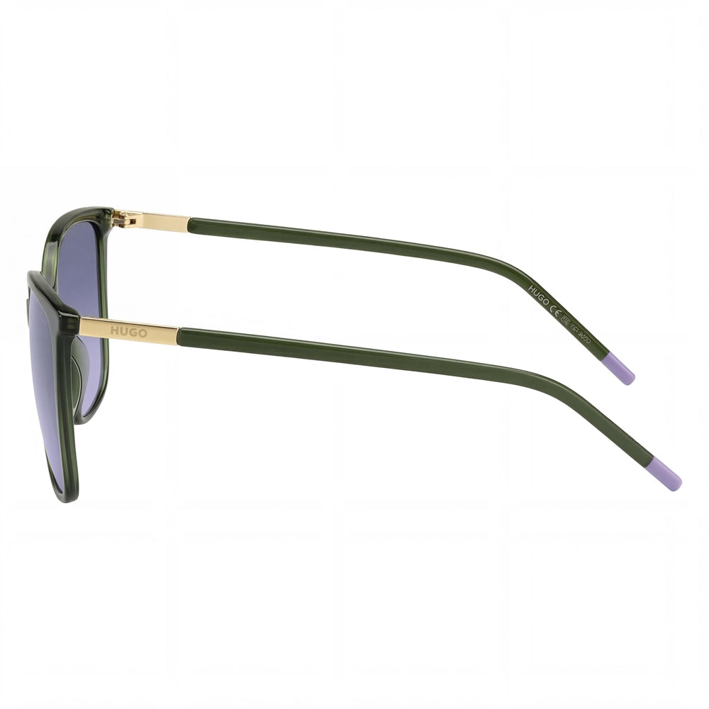 Gafas de sol HUGO para mujer, estilo contemporáneo, montura de poliamida gris verde, cristales verdes no polarizados de 57 mm