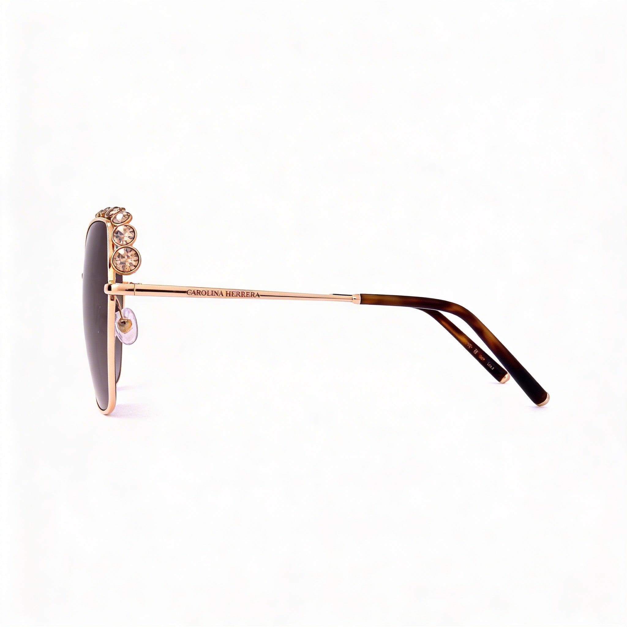 Carolina Herrera Gafas de sol casuales para mujer con protección UV de policarbonato sombreado marrón, metal oro rosa, 59 mm, Photo 3