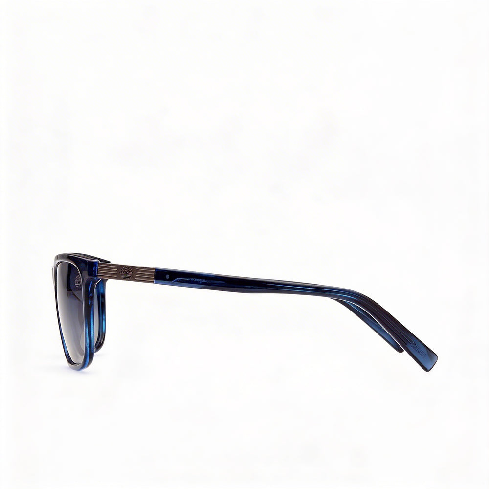Timberland Modern para hombre, marco rectangular de plástico azul brillante con lentes polarizadas de plástico ahumado de 56 mm