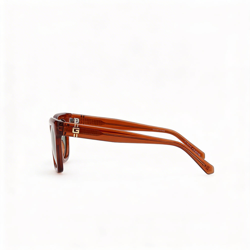 GUESS Women's Square Injected Plastic Sunglasses Shiny Dark Brown Frame with Green Lenses 100% UV Protection 53mm