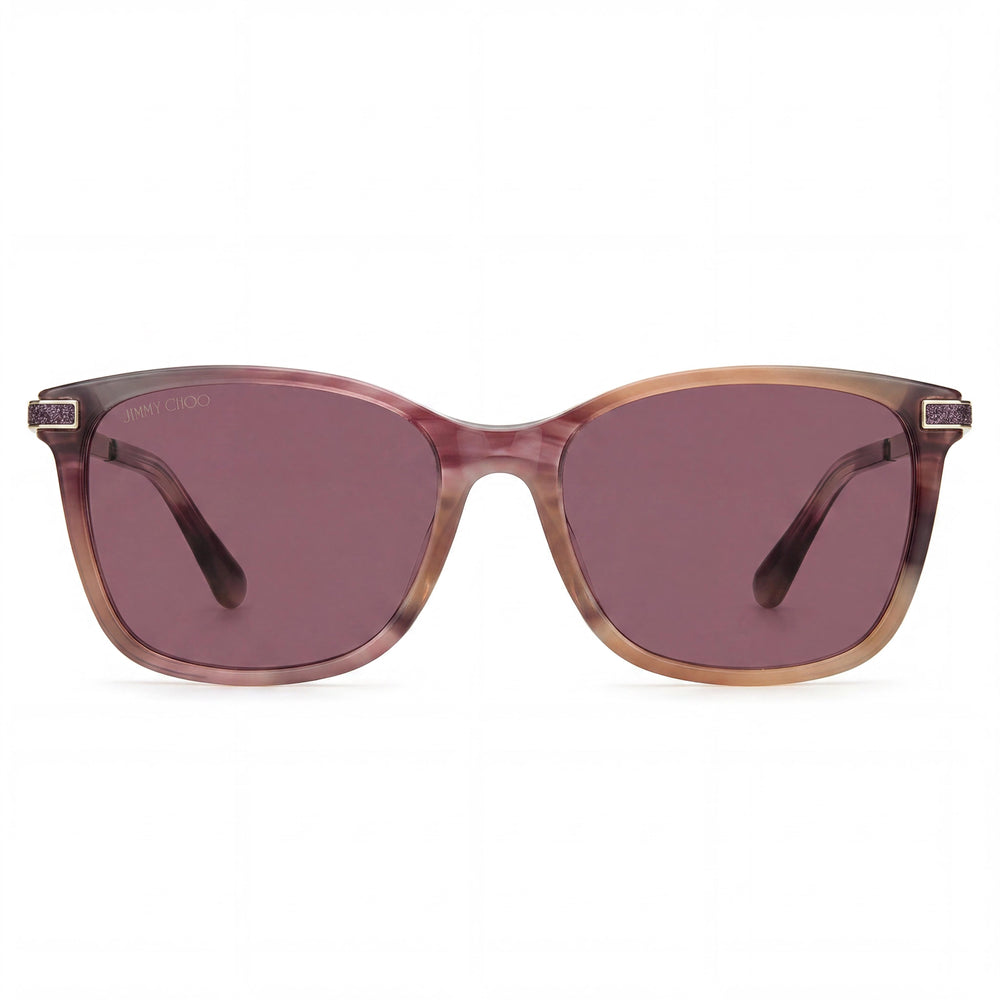 Gafas de sol modernas JIMMY CHOO para mujer con montura de acetato rosa a rayas y lentes no polarizadas, 52 mm