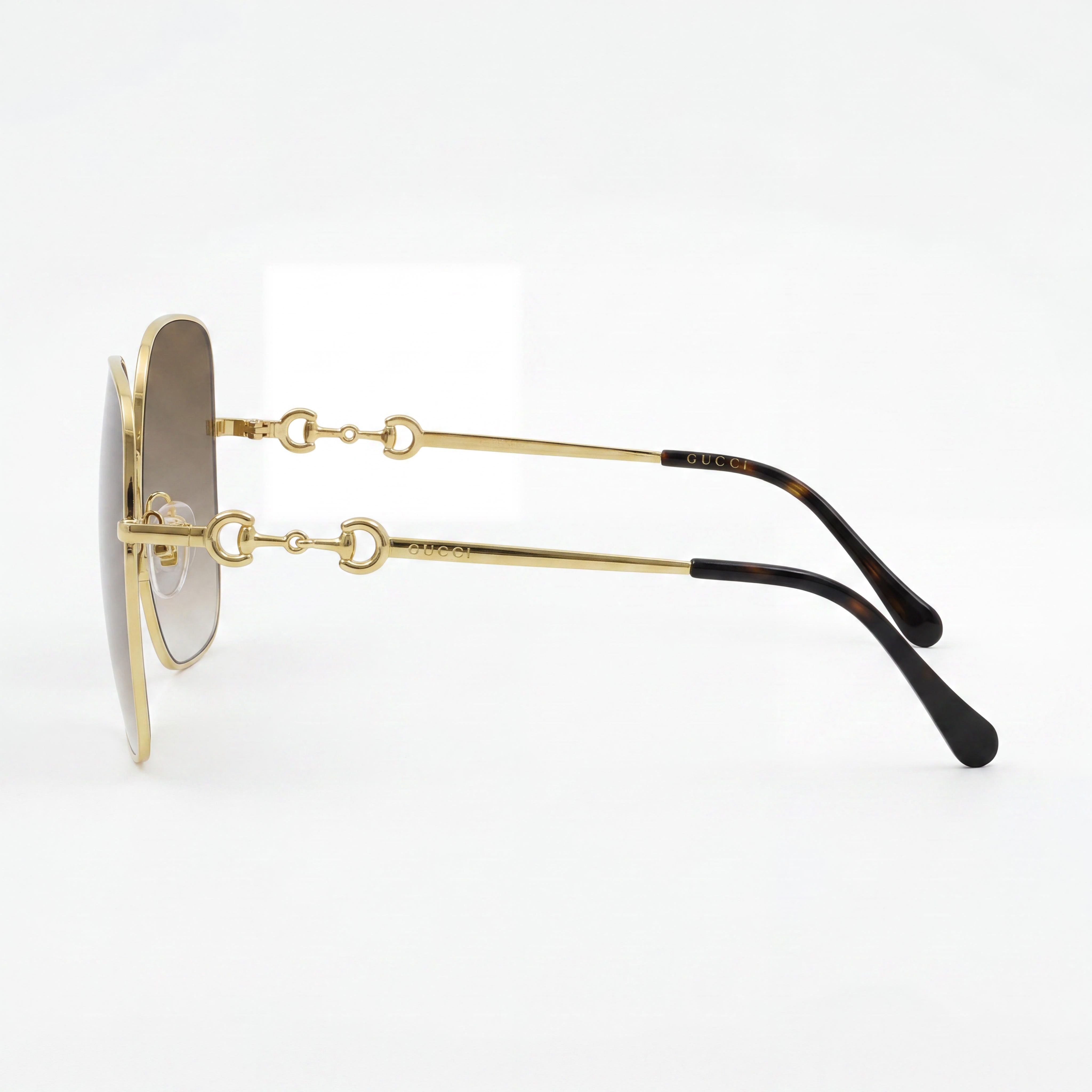 Gucci Gg0879s Women's Gold Brown Acetate Square Brown Gradient UV Protection Sunglasses Lens 61mm Bridge 18mm, Photo 3