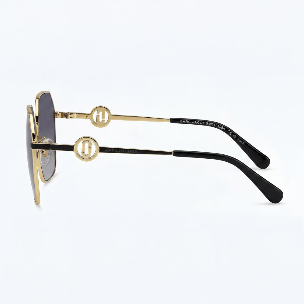 Marc Jacobs MARC 729/S Women's Square Metal Sunglasses, Gold Black Frame, Dark Grey Shaded Lenses, 58mm