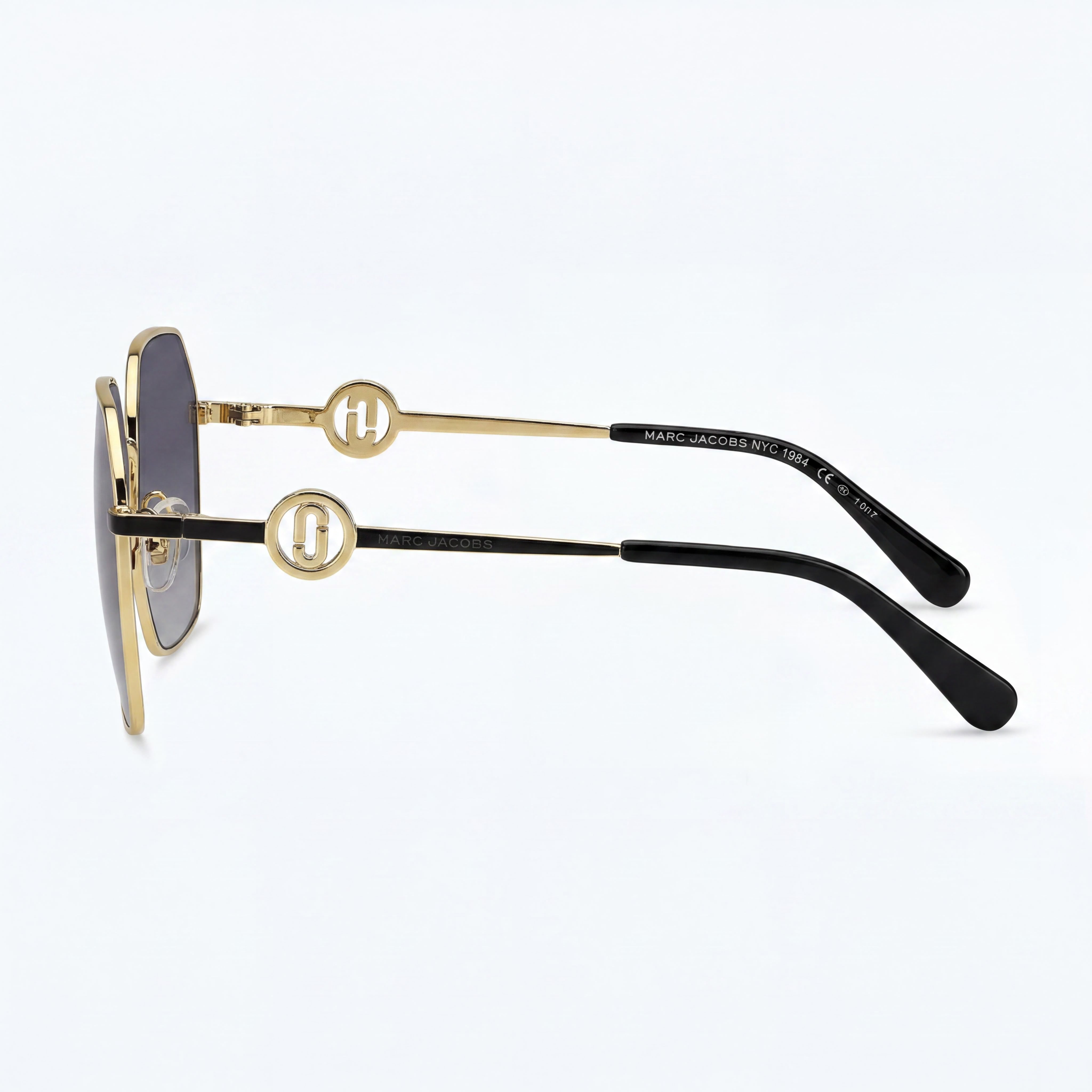 Marc Jacobs MARC 729/S Women's Square Metal Sunglasses, Gold Black Frame, Dark Grey Shaded Lenses, 58mm, Photo 3