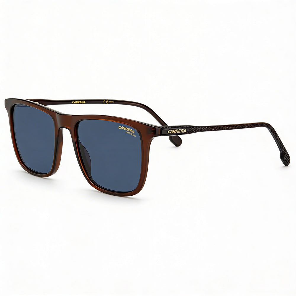 Gafas de sol Carrera Classic rectangulares para hombre, ligeras, con montura de propionato marrón y lentes azules, 53 mm