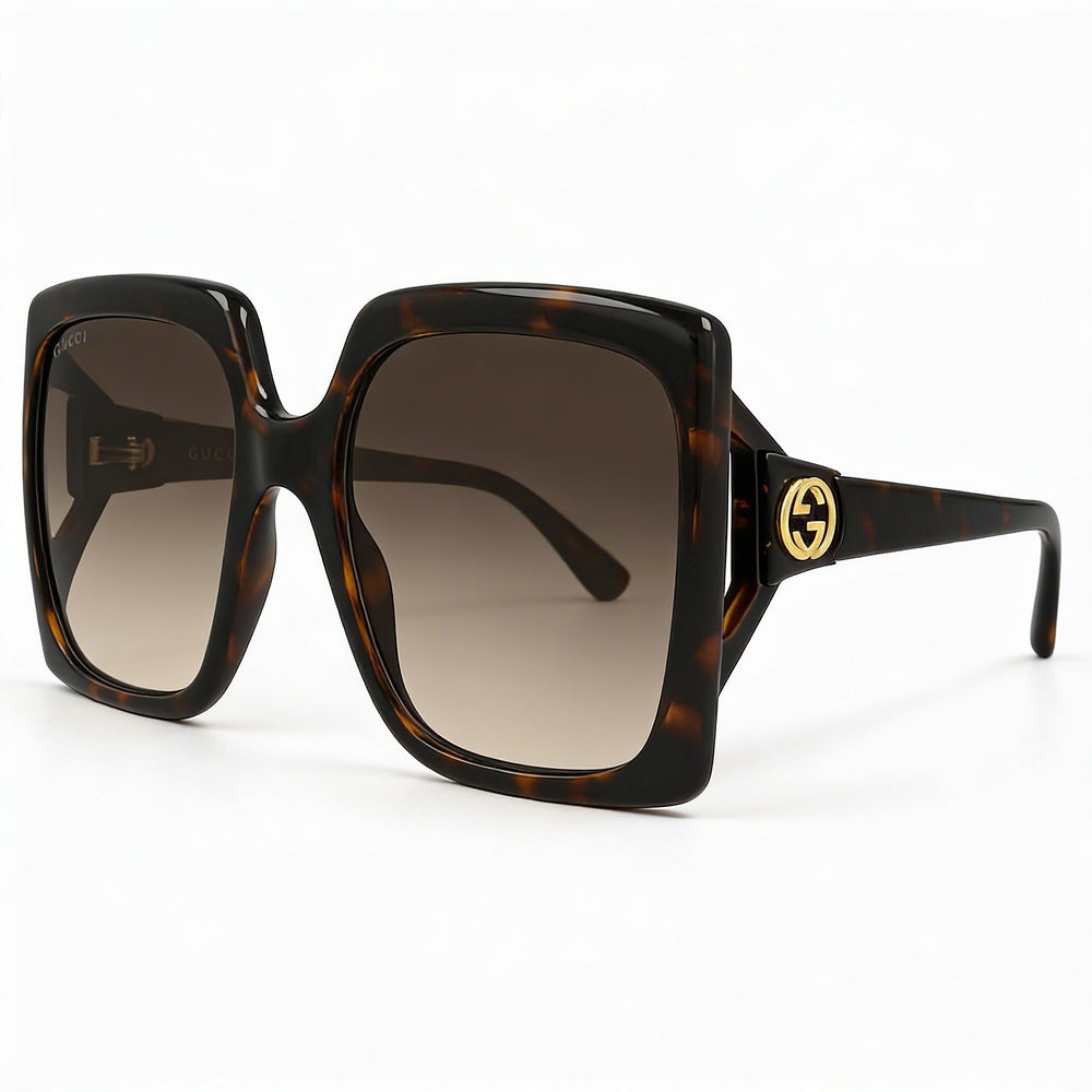Gafas de sol Gucci Gg0876s para mujer, modelo cuadrado grande, color habana inyectado, con lentes degradadas marrones y protección UV, 60 mm