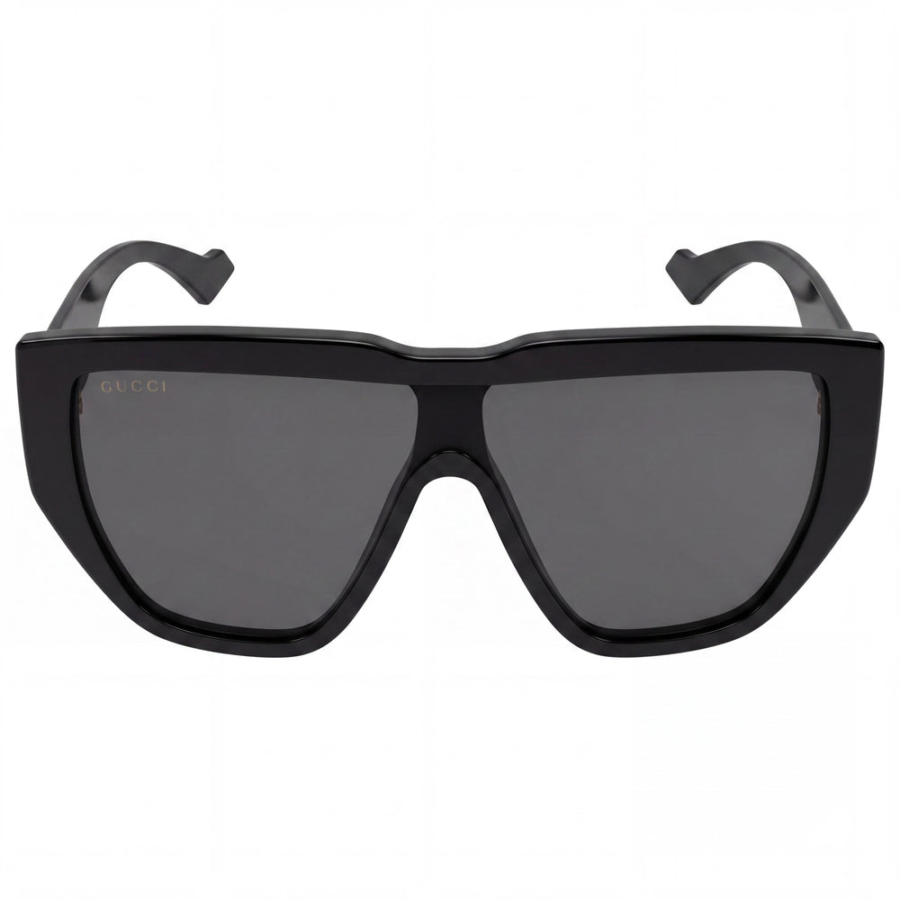 Gucci GG0997S-002 Men's Shiny Black Plastic Square UV Protected Non-Polarized Sunglasses with Black Grey Lenses, 99mm