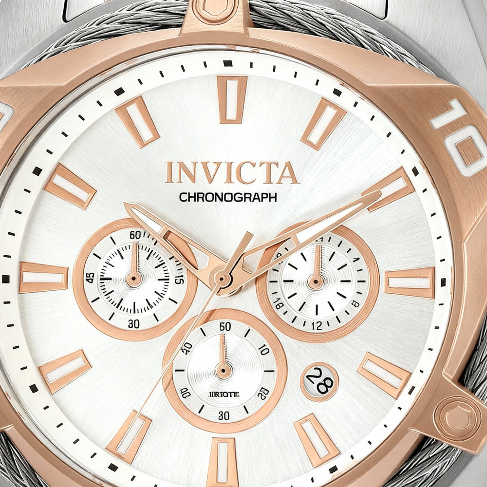 Reloj de cuarzo Invicta Bolt Chronograph para hombre, de acero inoxidable, bicolor, plateado y oro rosa, de 50 mm